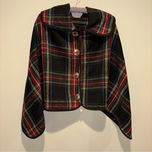 L.I.B. Large Collar Cape Tartan Plaid OS Retro